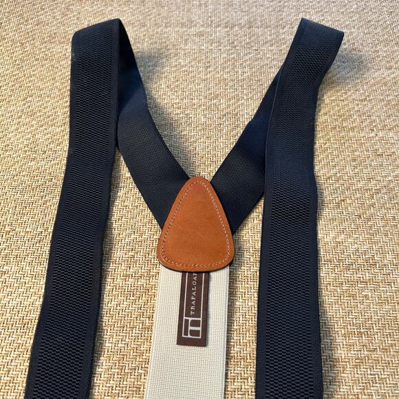 Trafalgar Suspenders Navy Elastic Black Leather Button On Braces Germany - Picture 1 of 10